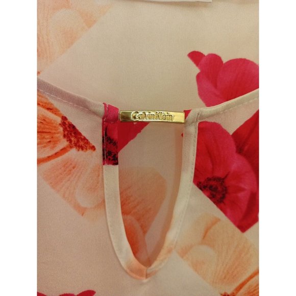 Women's Calvin Klein Ivory Blouse Pink Floral Print With Spellout Size Large - Picture 3 of 10